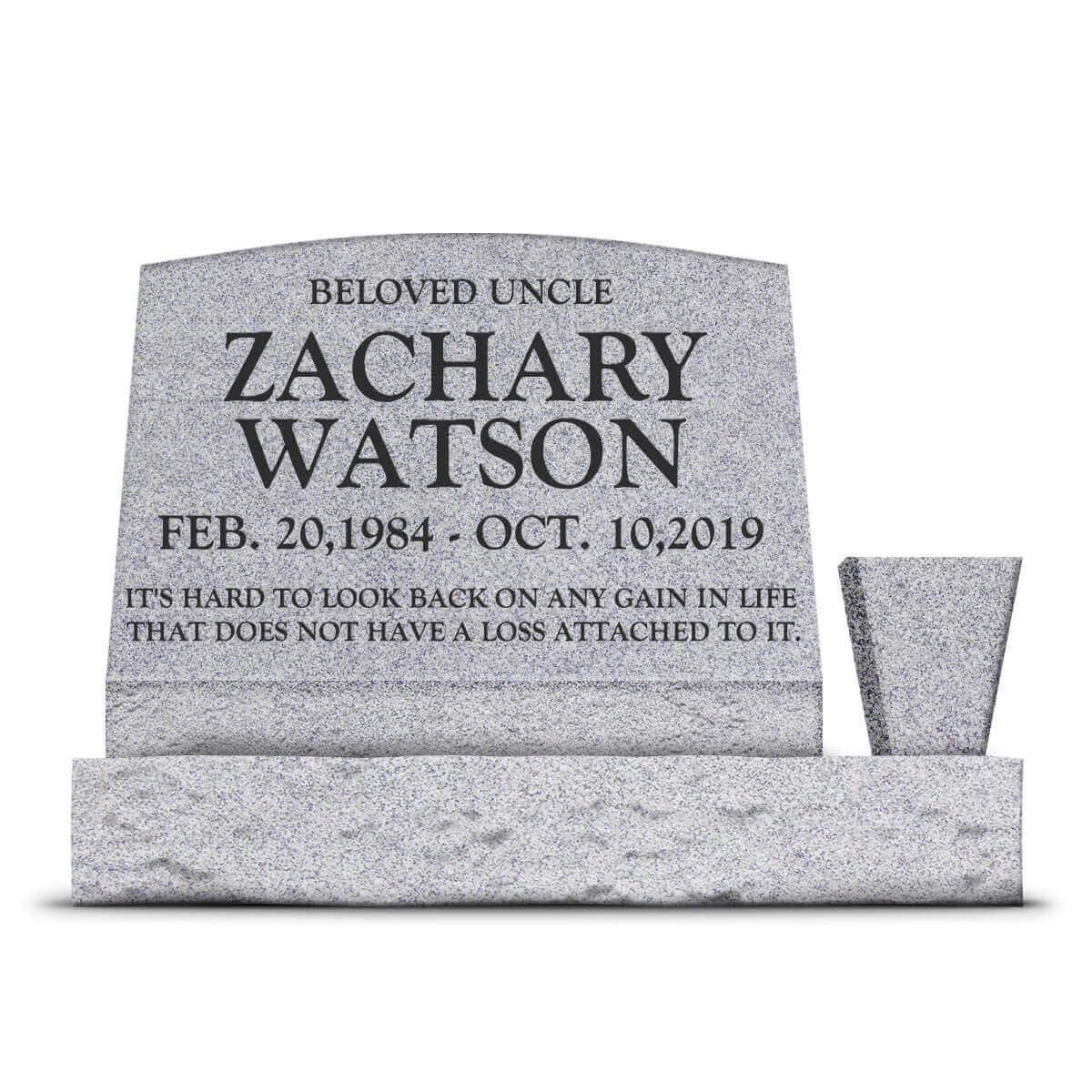24″ x 10″ x 16″ Serp Top Slant Headstone with 34″ Base & Vase