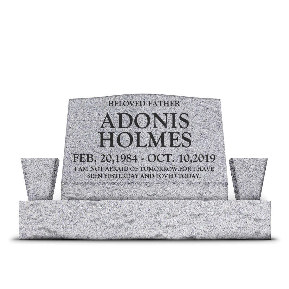 30″ x 10″ x 16″ Slant Headstone with 42″ Base & Two Vases