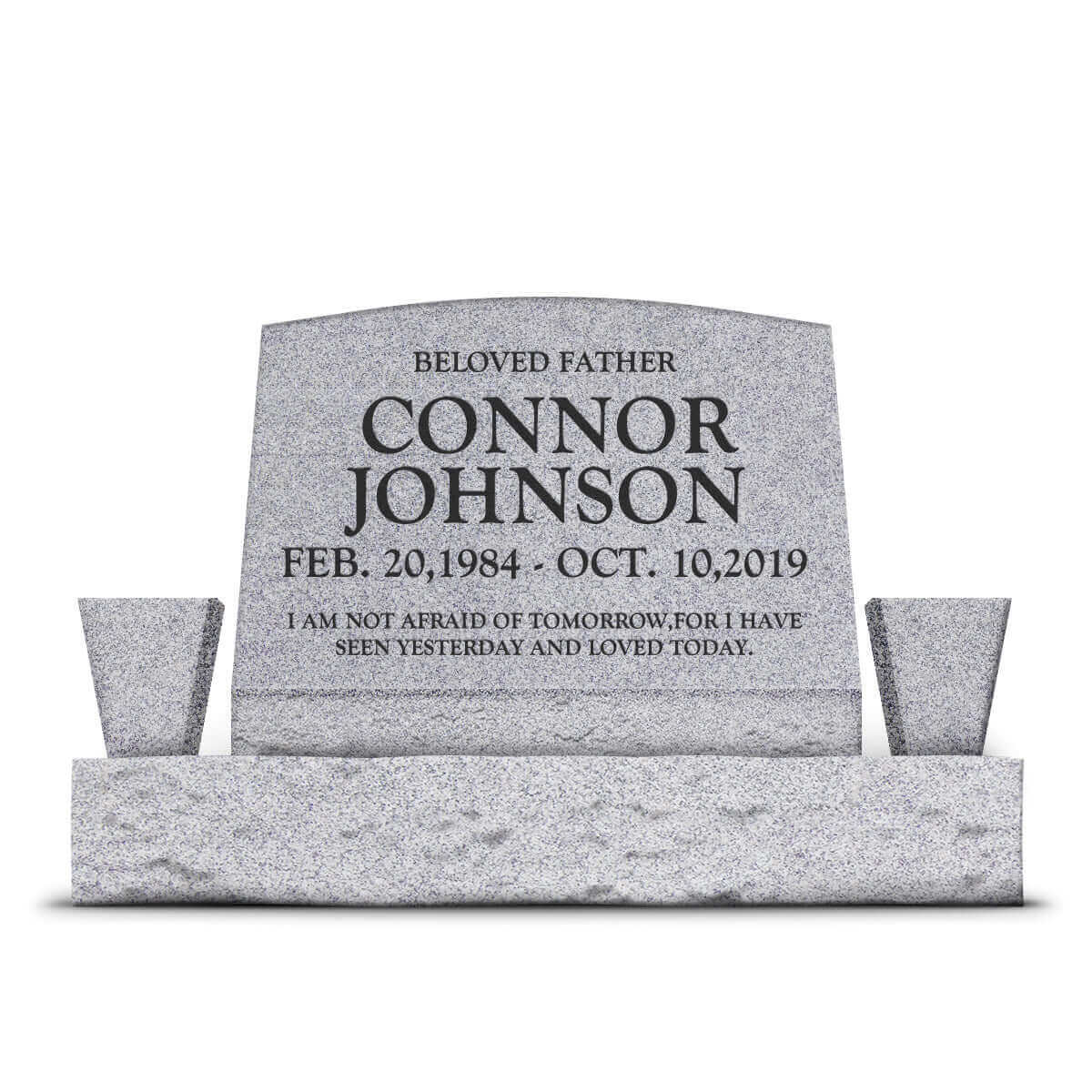 24″ x 10″ x 16″ Slant Headstone with 36″ Base & Two Vases