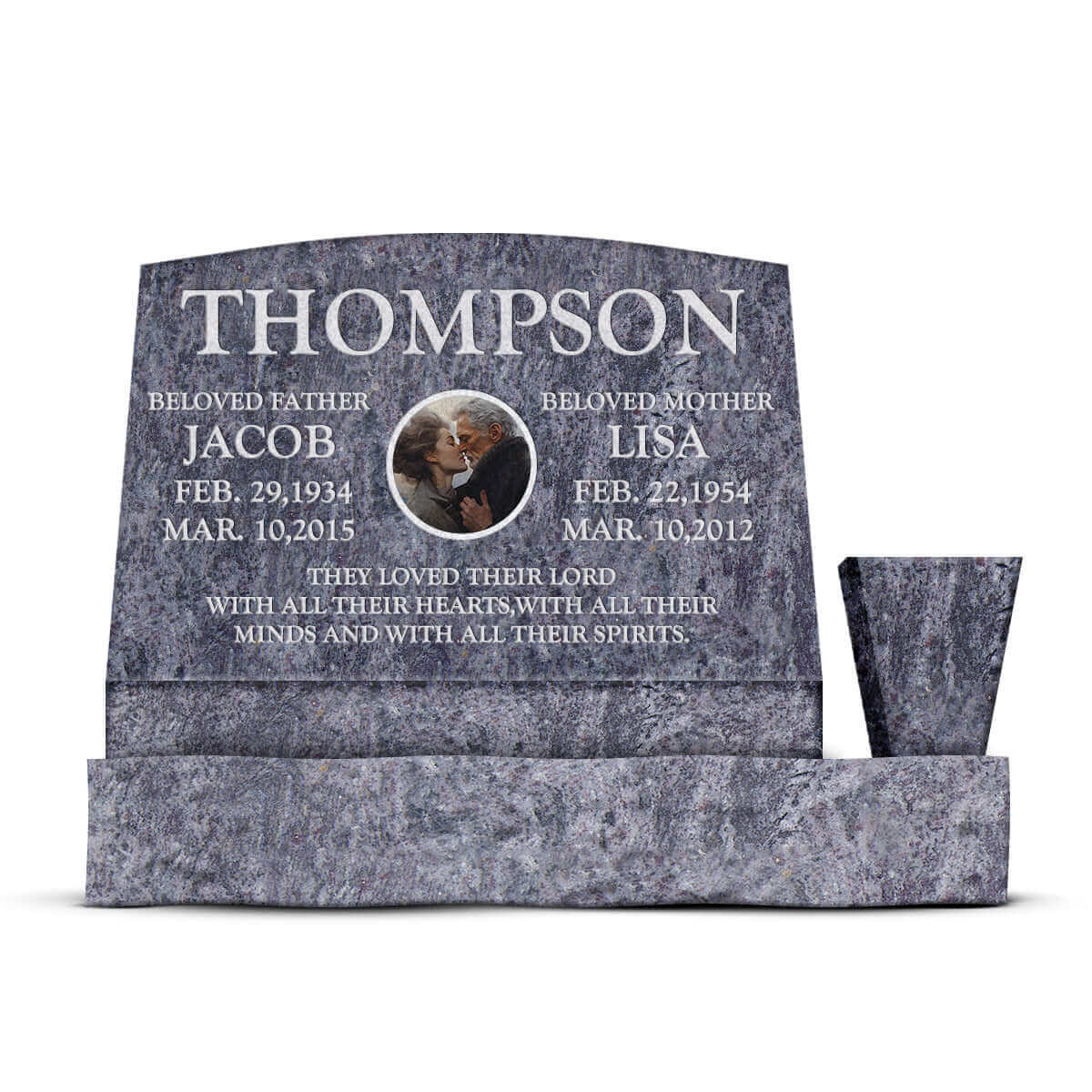 24″ x 10″ x 16″ Serp Top Slant Headstone with 34″ Base & Vase