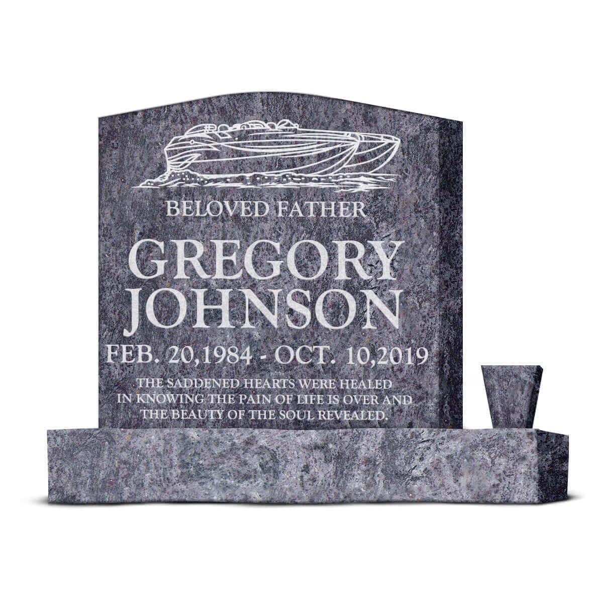 24″ x 6″ x 24″  Upright Headstone with 36″ Base & Vase