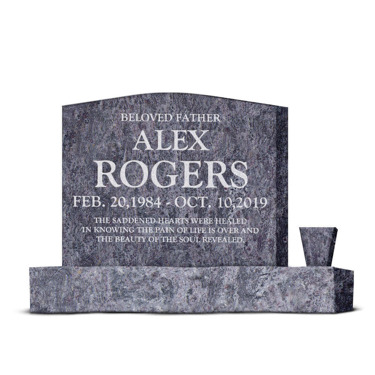 24″ x 6″ x 20″ Upright Headstone with 36″ Base & Vase