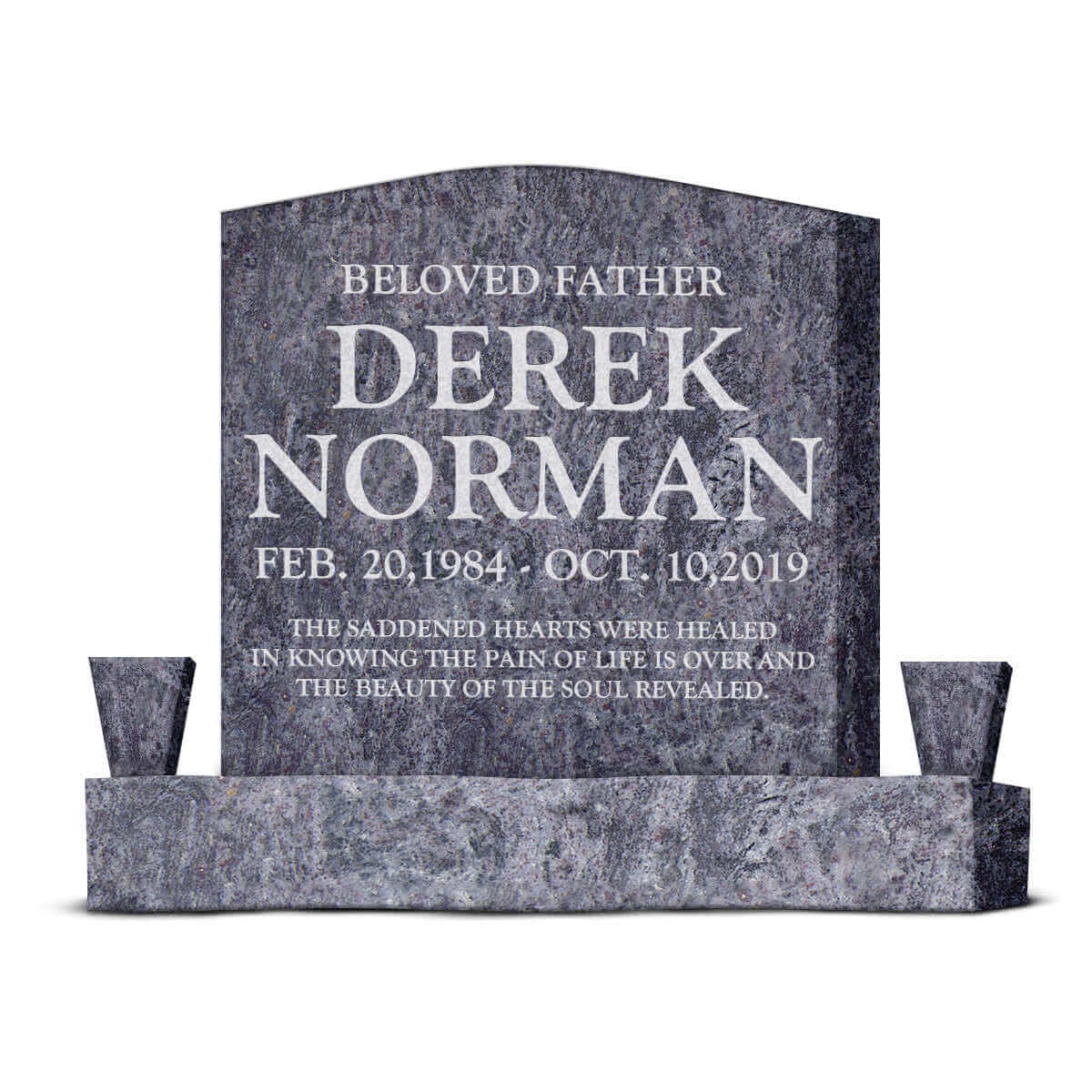 24″ x 6″ x 24″ Upright Headstone with 40" Base & Two Vases