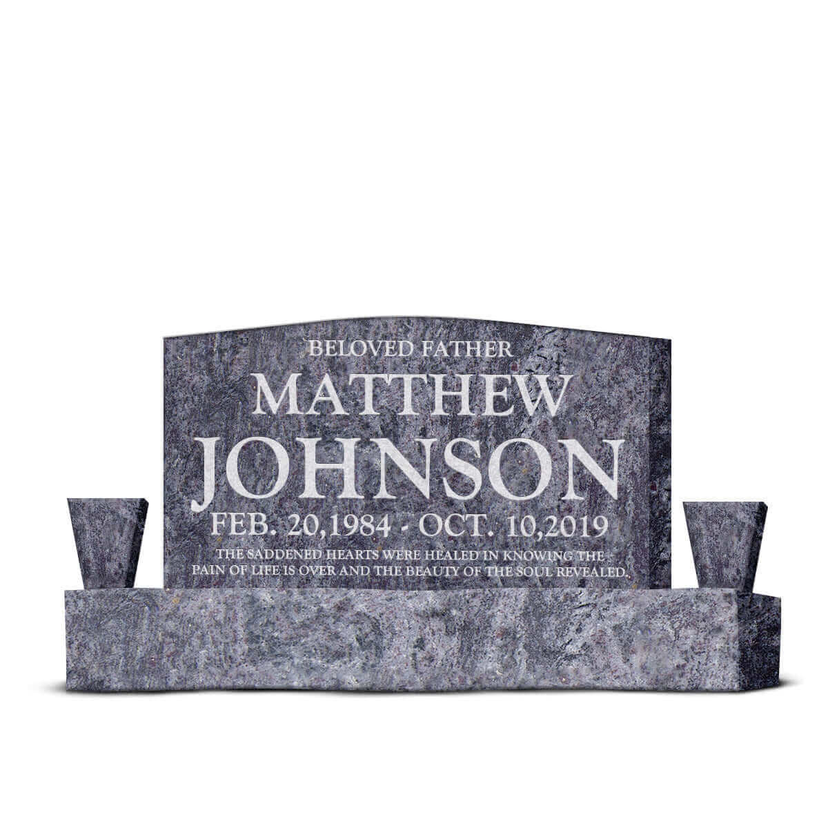 42″ x 6″ x 24″ Upright Headstone with 54″ Base & Two Vases