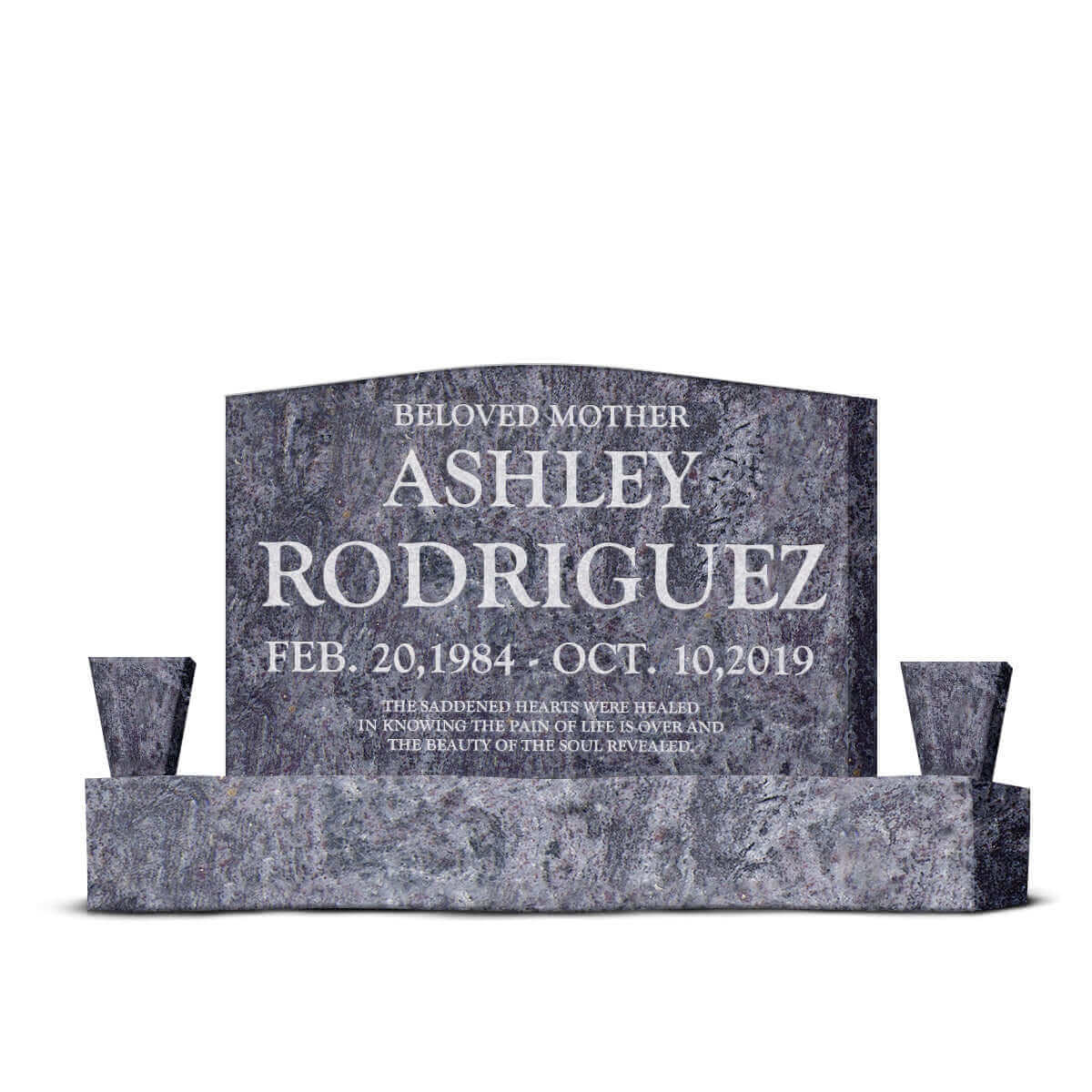 30″ x 6″ x 20″ Upright Headstone with 48″ Base & Two Vases