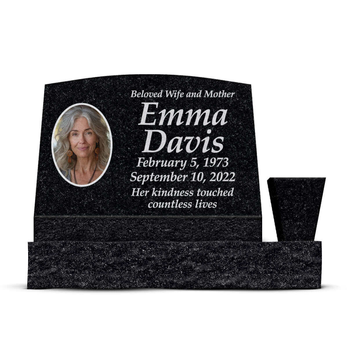 24″ x 10″ x 16″ Serp Top Slant Headstone with 34″ Base & Vase