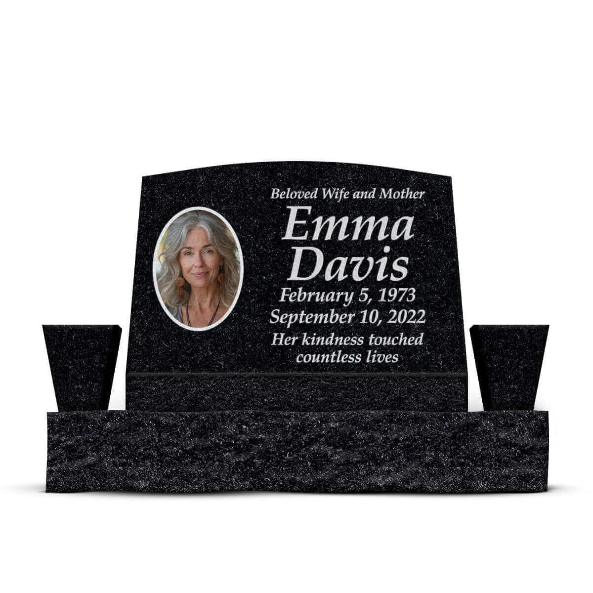 24″ x 10″ x 16″ Slant Headstone with 36″ Base & Two Vases