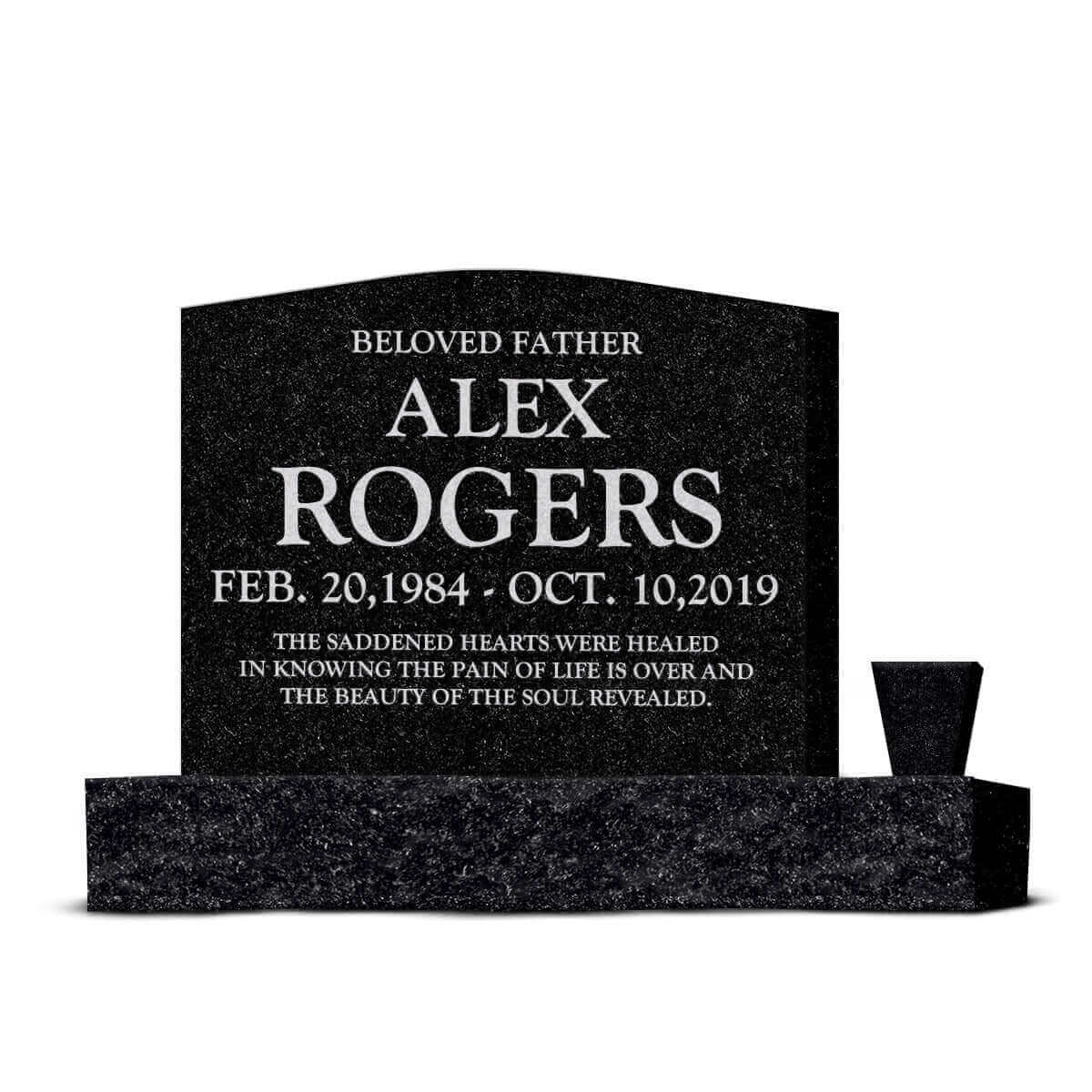 24″ x 6″ x 20″ Upright Headstone with 36″ Base & Vase