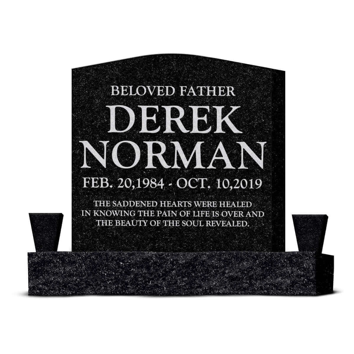 24″ x 6″ x 24″ Upright Headstone with 40" Base & Two Vases