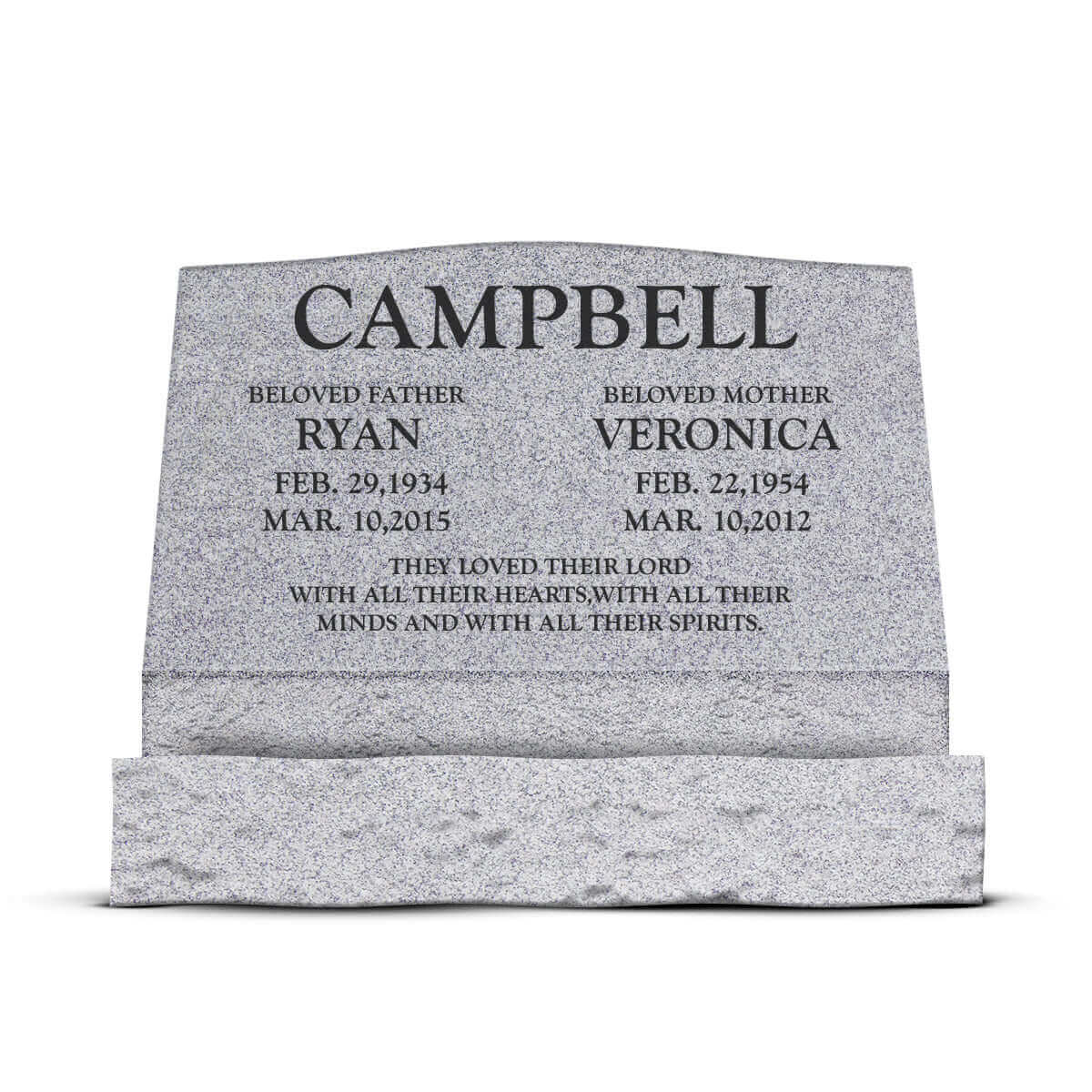 30″ x 10″ x 16″ Slant Headstone with 36″ Base