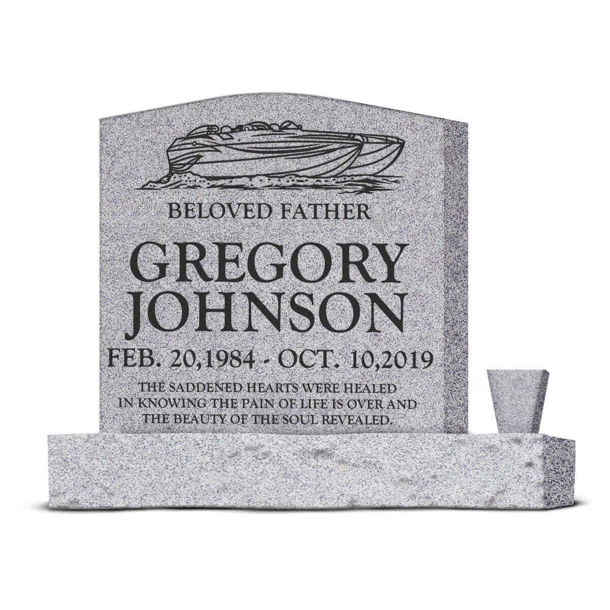 24″ x 6″ x 24″  Upright Headstone with 36″ Base & Vase