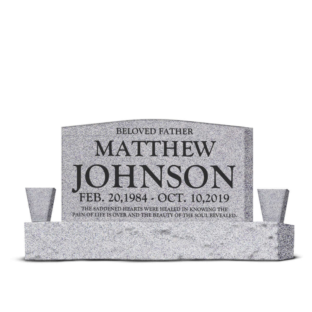 42″ x 6″ x 24″ Upright Headstone with 54″ Base & Two Vases