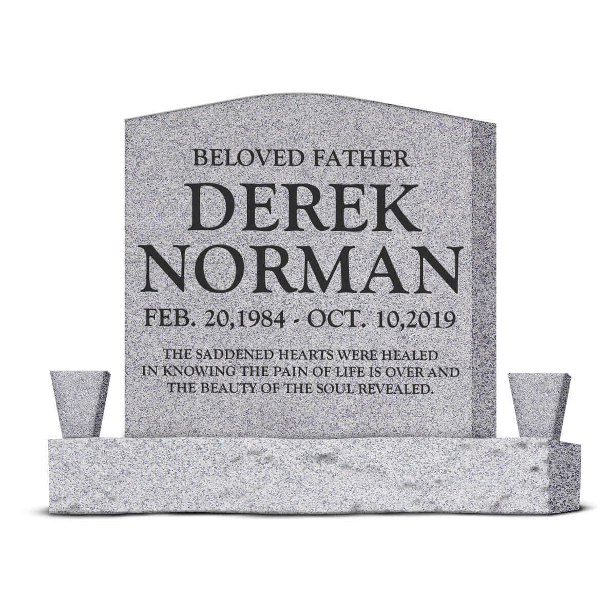 24″ x 6″ x 24″ Upright Headstone with 40" Base & Two Vases