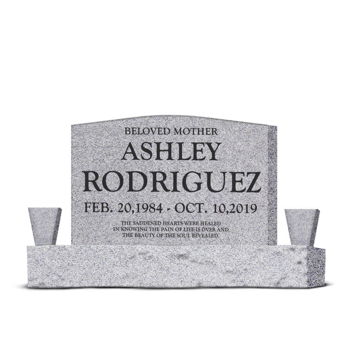 30″ x 6″ x 20″ Upright Headstone with 48″ Base & Two Vases