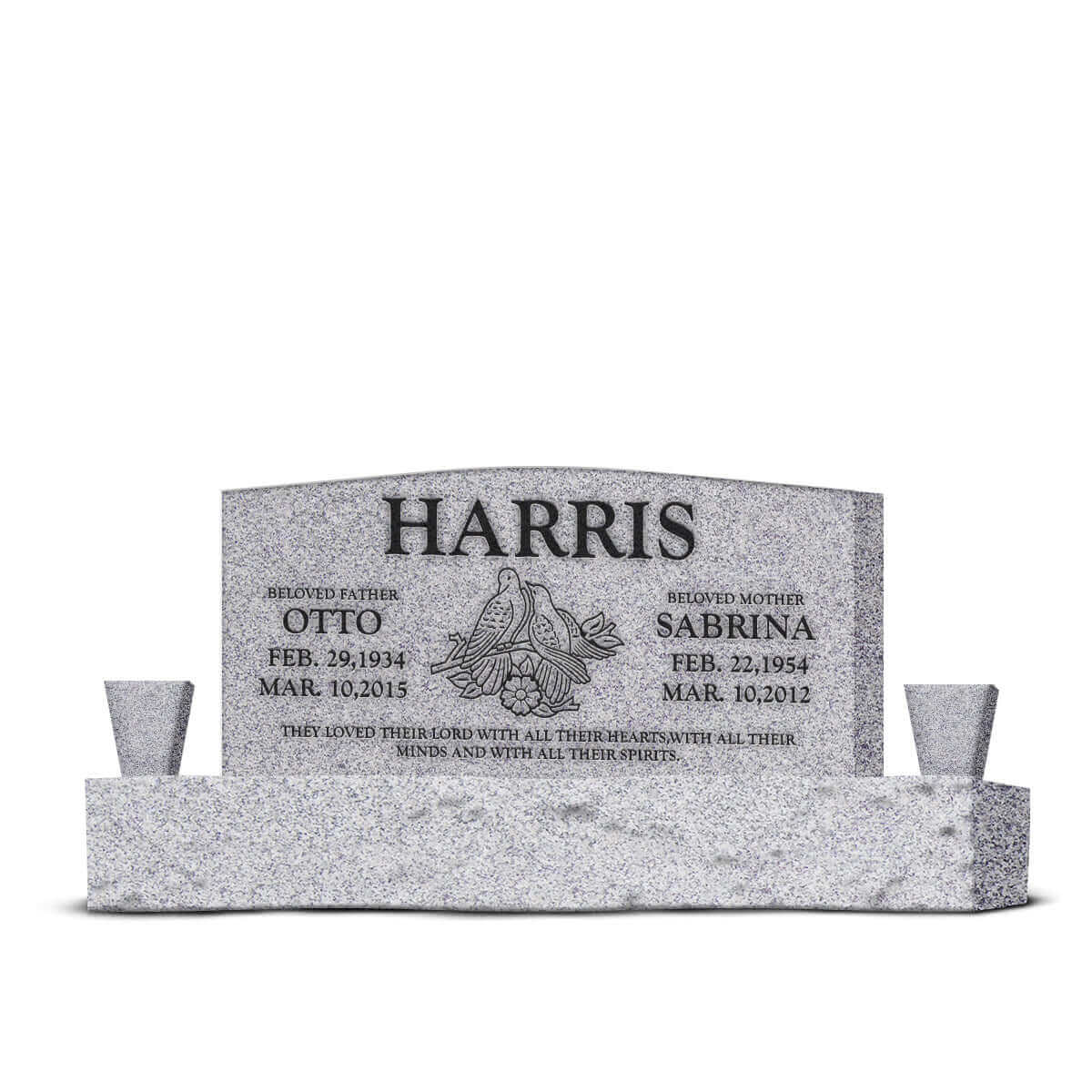 48″ x 6″ x 24″ Upright Headstone with 66″ Base & Two Vases