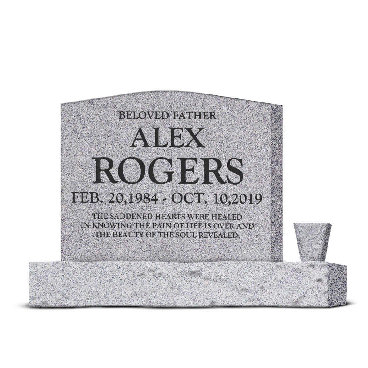 24″ x 6″ x 20″ Upright Headstone with 36″ Base & Vase