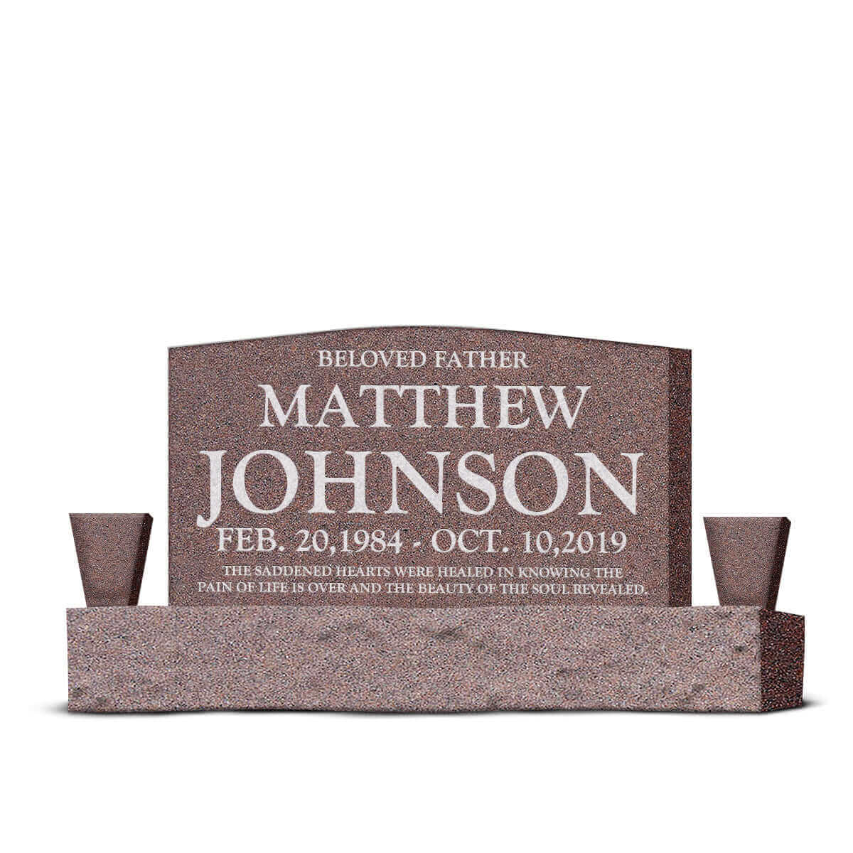 42″ x 6″ x 24″ Upright Headstone with 54″ Base & Two Vases