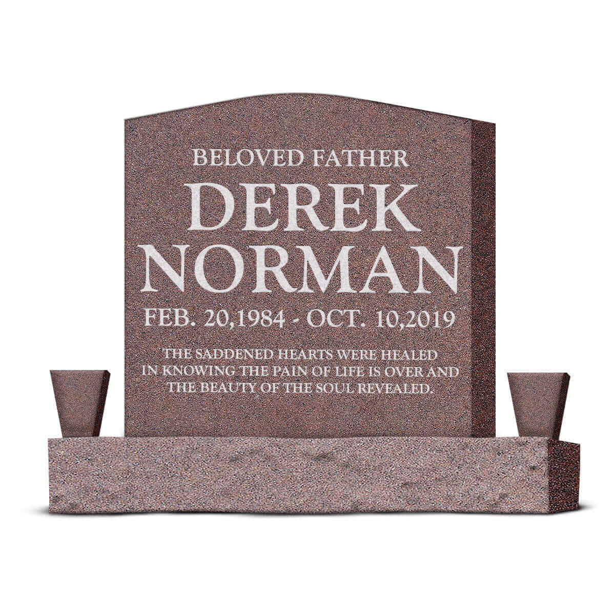 24″ x 6″ x 24″ Upright Headstone with 40" Base & Two Vases