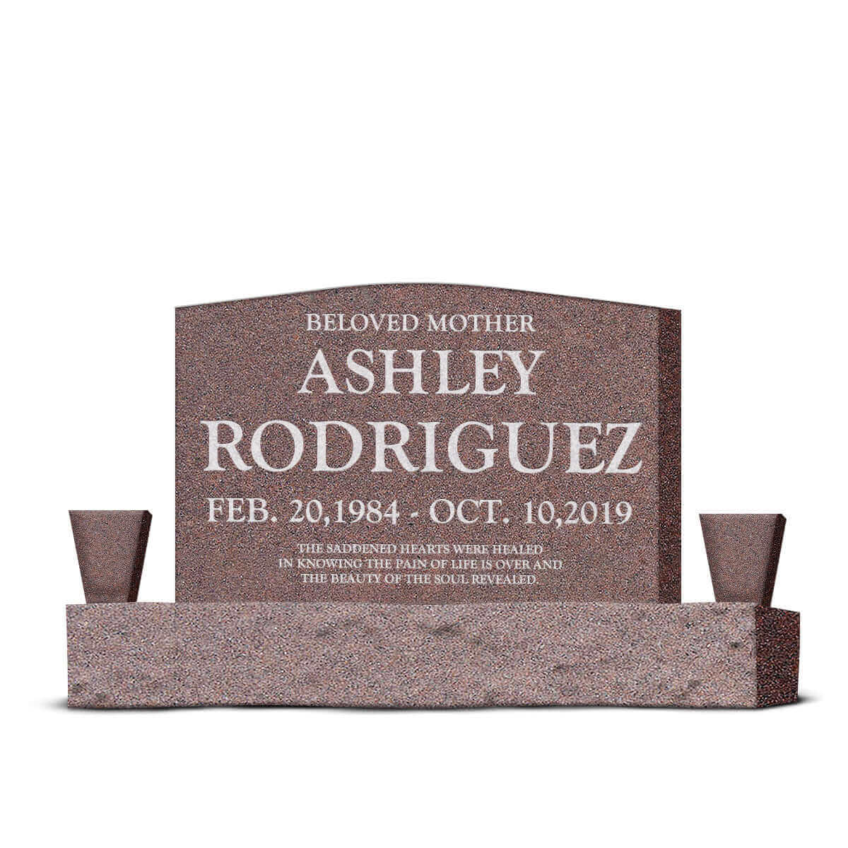 30″ x 6″ x 20″ Upright Headstone with 48″ Base & Two Vases
