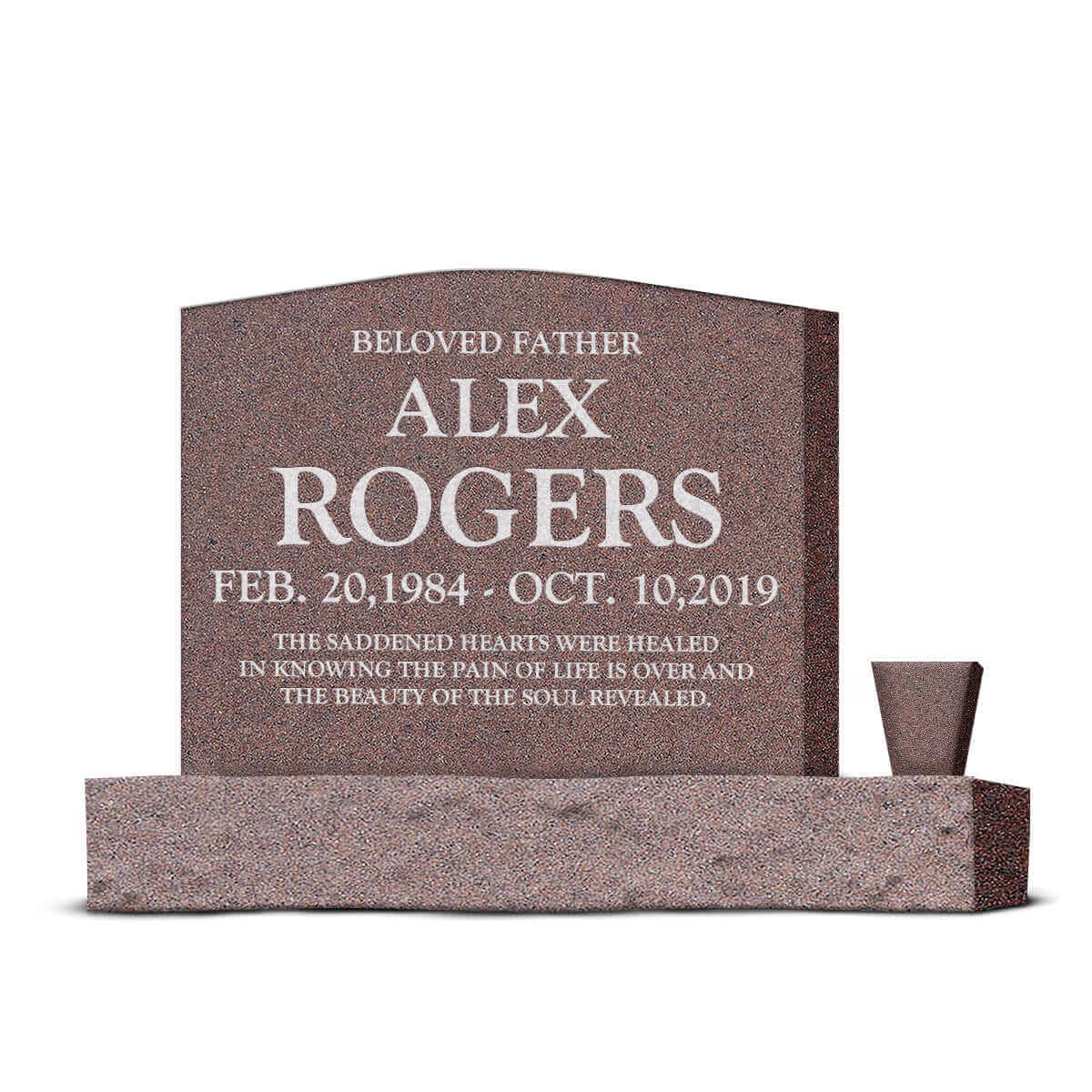 24″ x 6″ x 20″ Upright Headstone with 36″ Base & Vase
