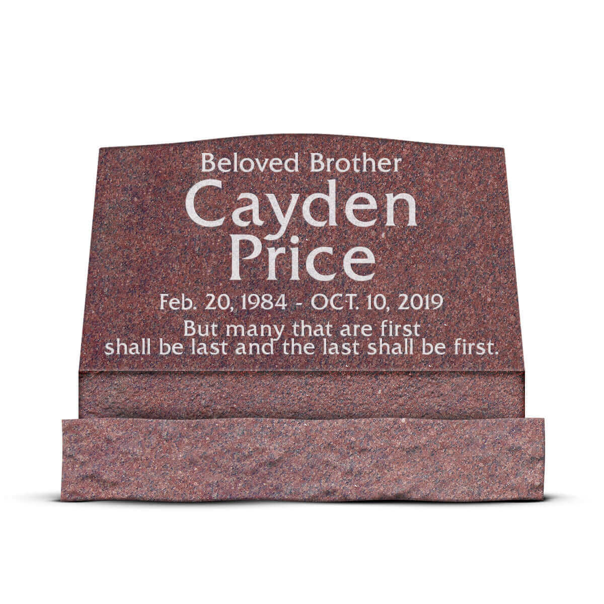 30″ x 10″ x 16″ Slant Headstone with 36″ Base