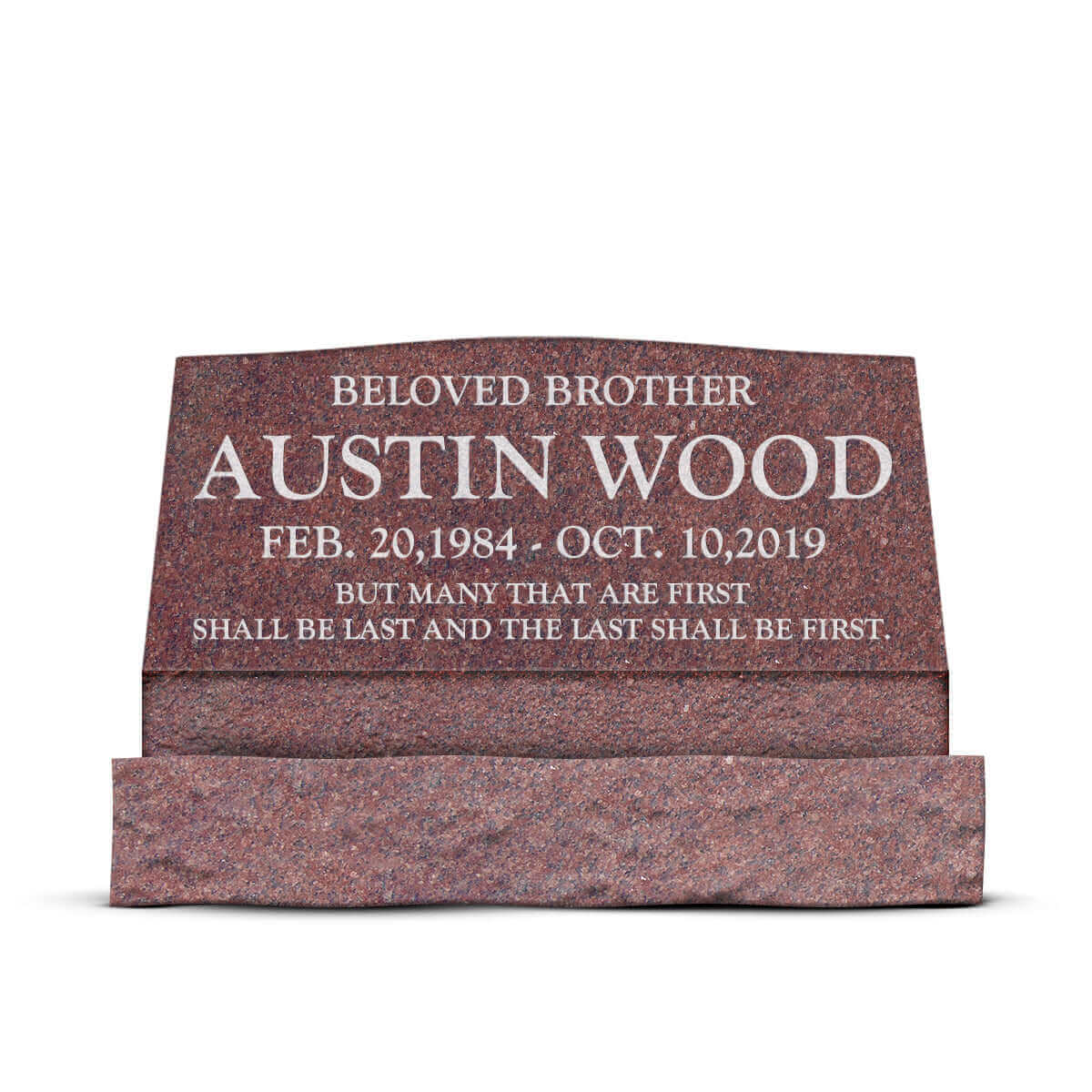 36″ x 10″ x 16″ Slant Headstone with 42″ Base