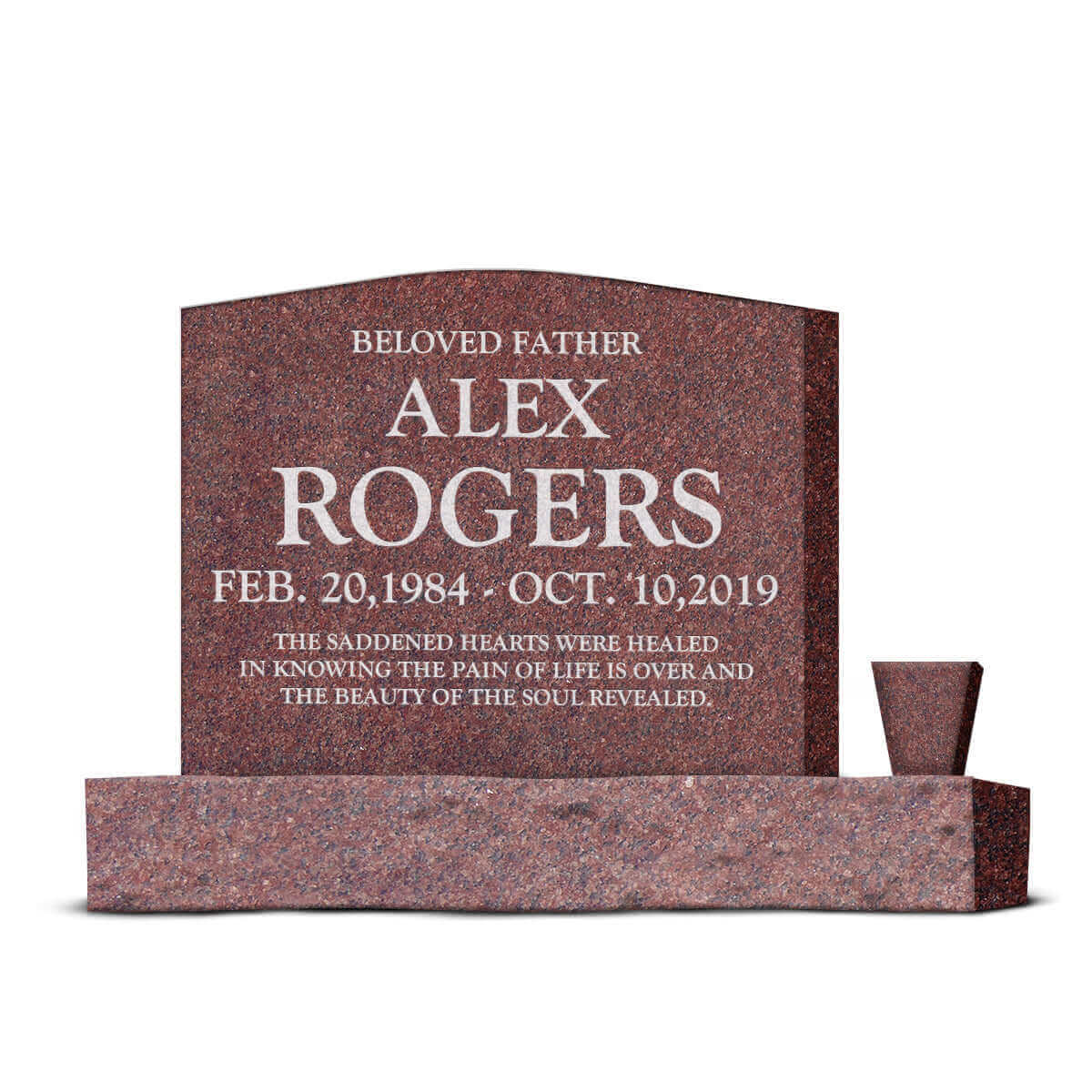 24″ x 6″ x 20″ Upright Headstone with 36″ Base & Vase