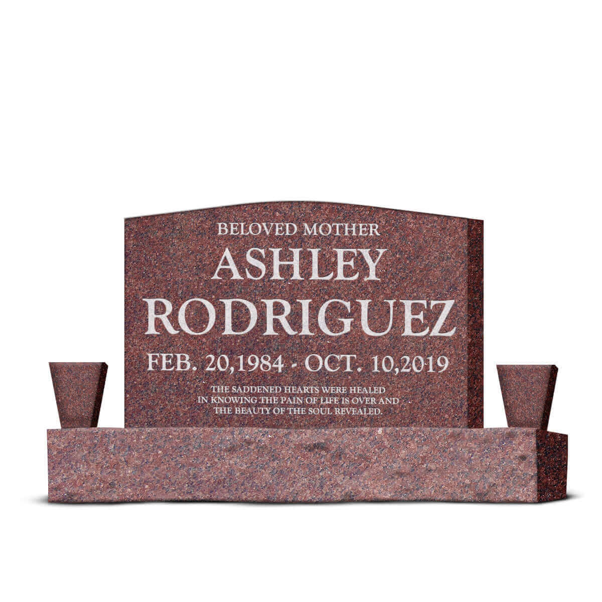 30″ x 6″ x 20″ Upright Headstone with 48″ Base & Two Vases