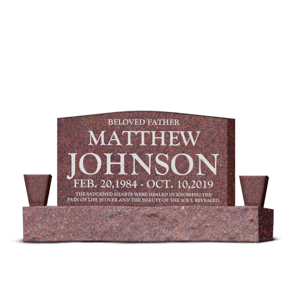 42″ x 6″ x 24″ Upright Headstone with 54″ Base & Two Vases