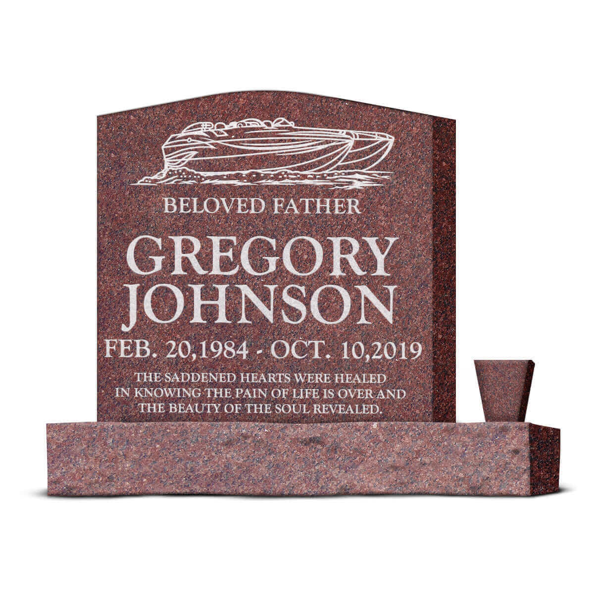 24″ x 6″ x 24″  Upright Headstone with 36″ Base & Vase