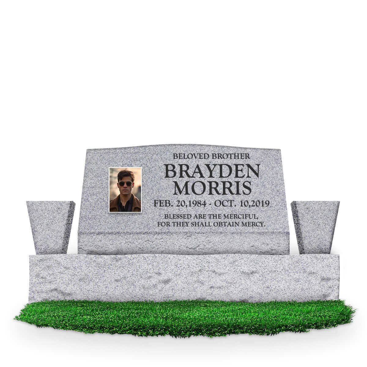 36″ x 10″ x 16″ Slant Headstone with 52″ Base & Two Vases