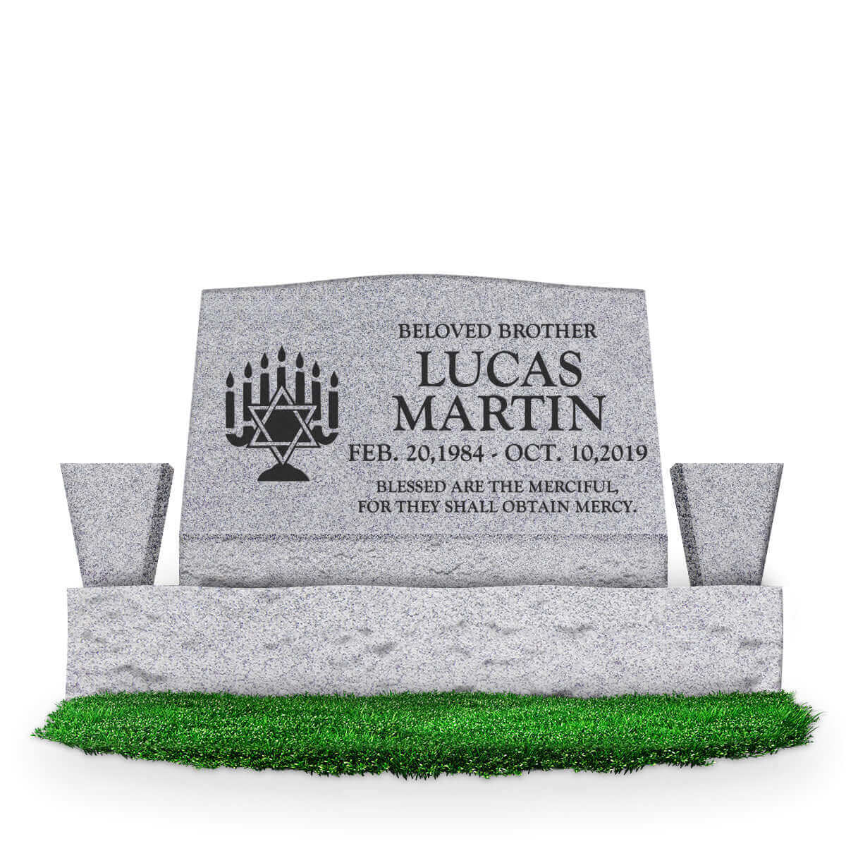 30″ x 10″ x 16″ Slant Headstone with 42″ Base & Two Vases