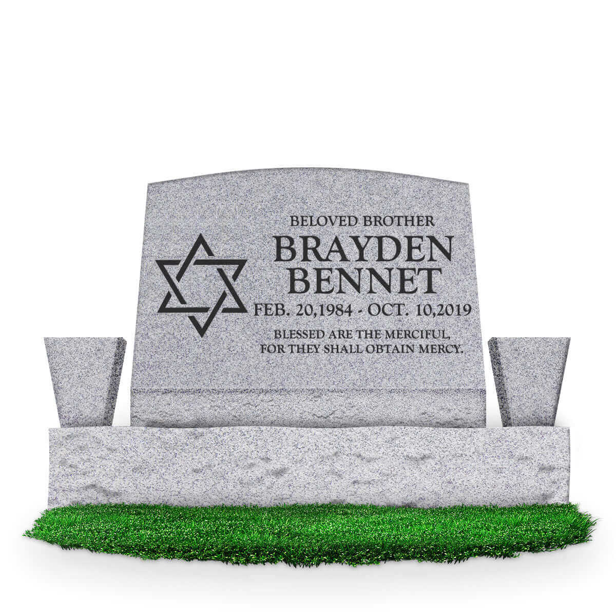 24″ x 10″ x 16″ Slant Headstone with 36″ Base & Two Vases
