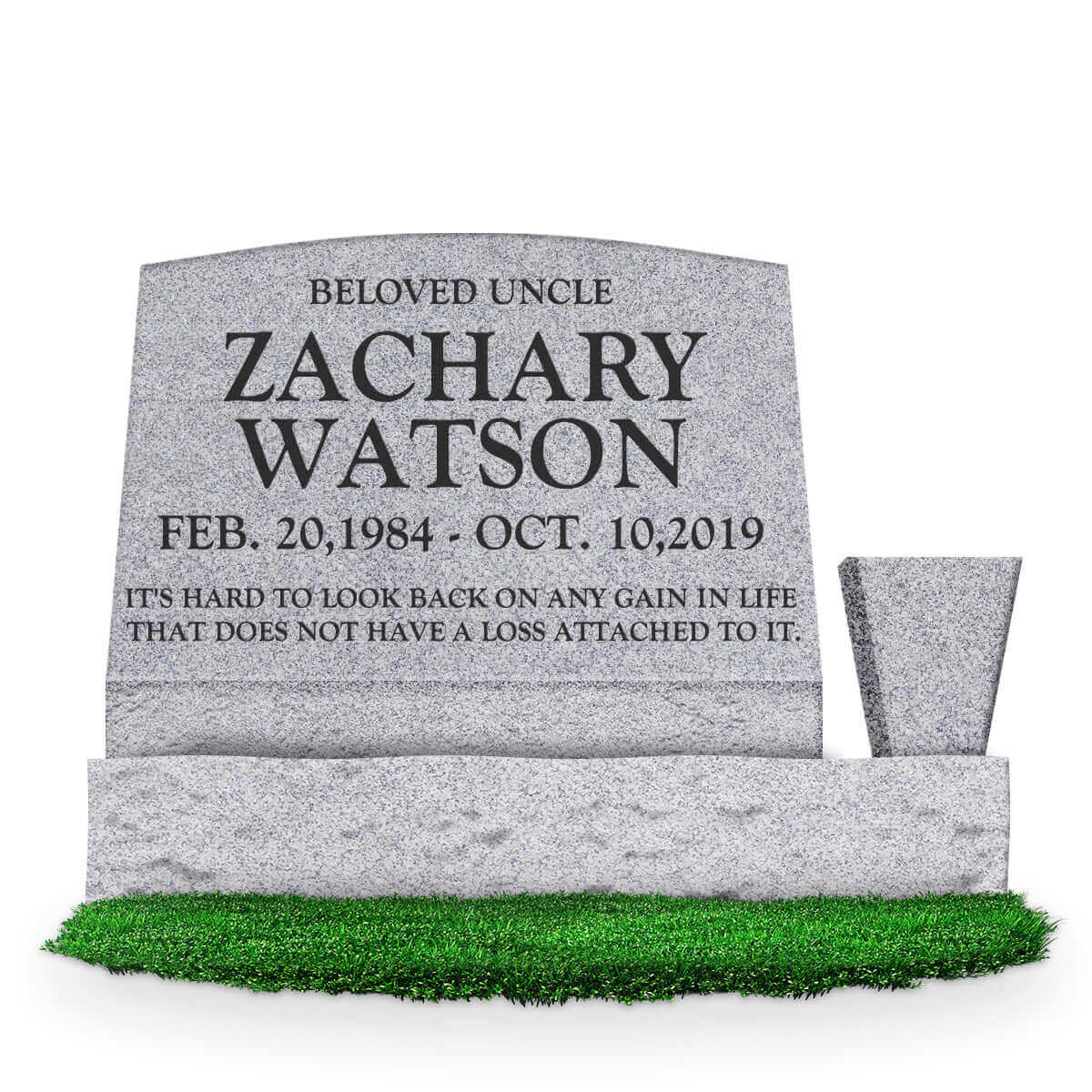 24″ x 10″ x 16″ Serp Top Slant Headstone with 34″ Base & Vase