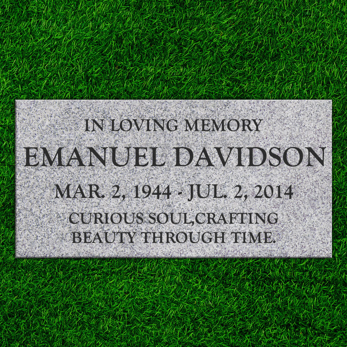 20" x 10" x 3" Single Flat Headstone: Text Only