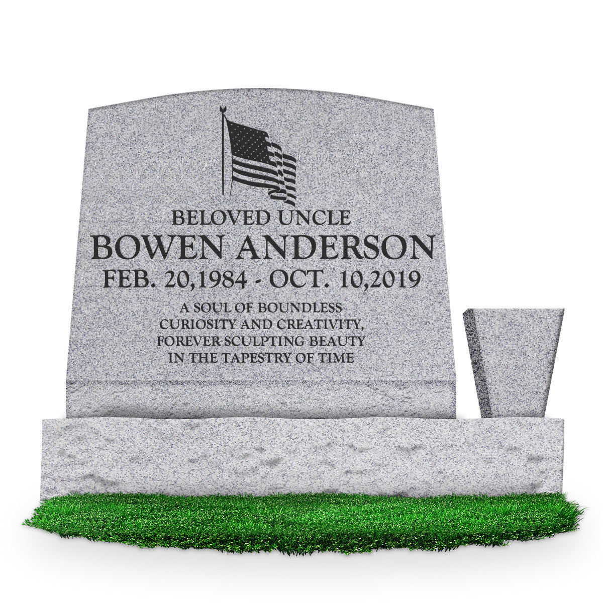 20″ x 10″ x 16″ Serp Top Slant Headstone with 30″ base and square tapered vase