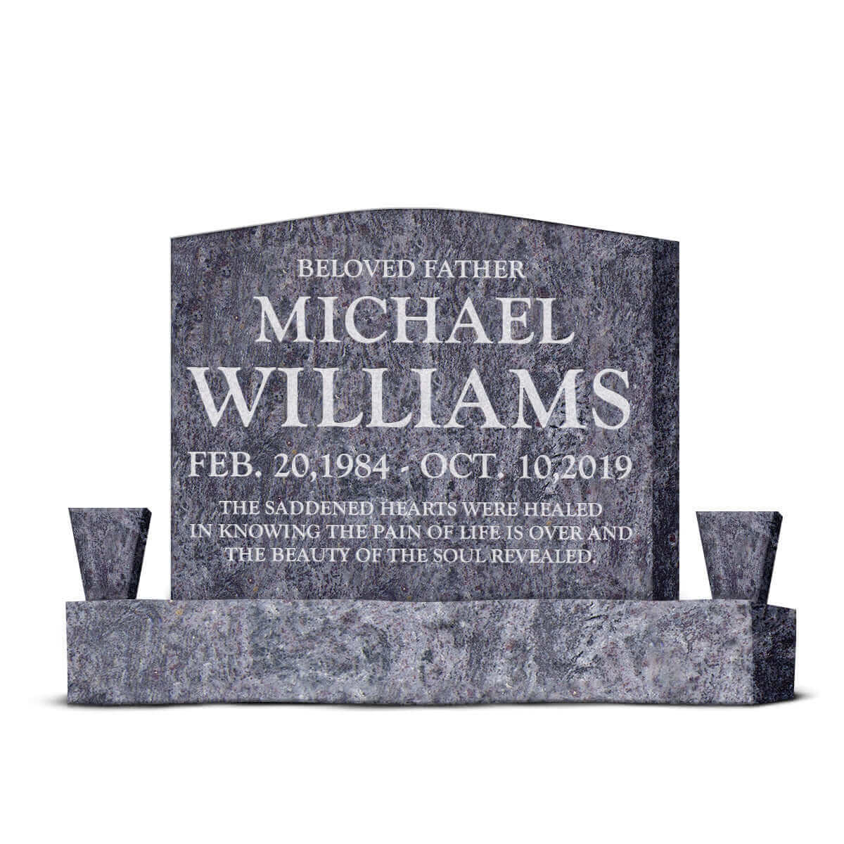 24″ x 6″ x 20″ Upright Headstone with 40&quot; Base &amp; Two Vases