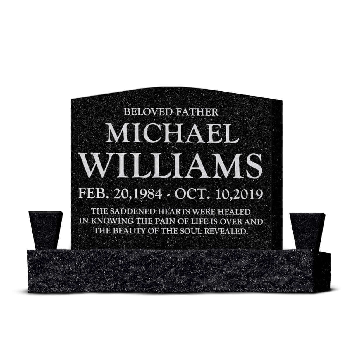 24″ x 6″ x 20″ Upright Headstone with 40&quot; Base &amp; Two Vases