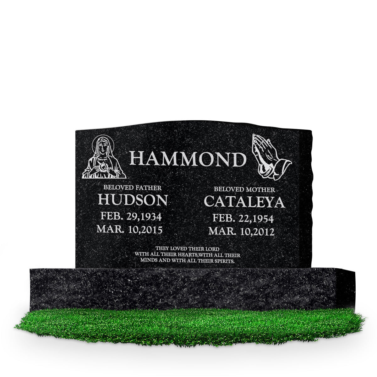 36″ x 6″ x 24″ Serp Top Upright Headstone: polished front and back;  48″ base; Companion/Artwork