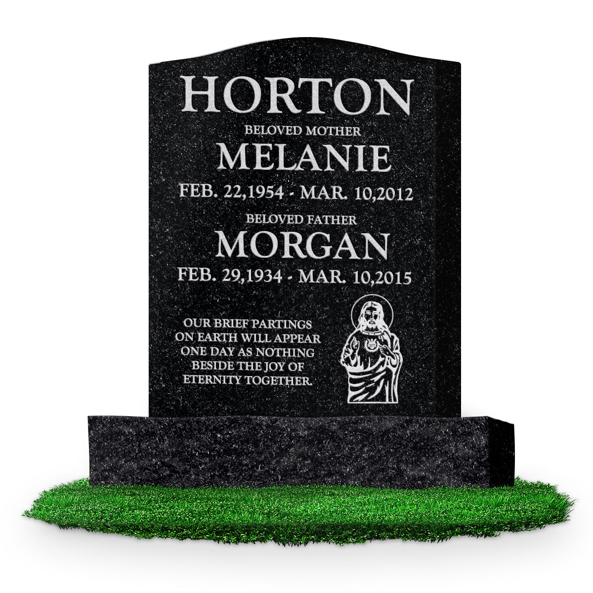 18″ x 6″ x 24″ Serp Top Upright Headstone: polished top, front and back; 24″ base; Companion/Artwork
