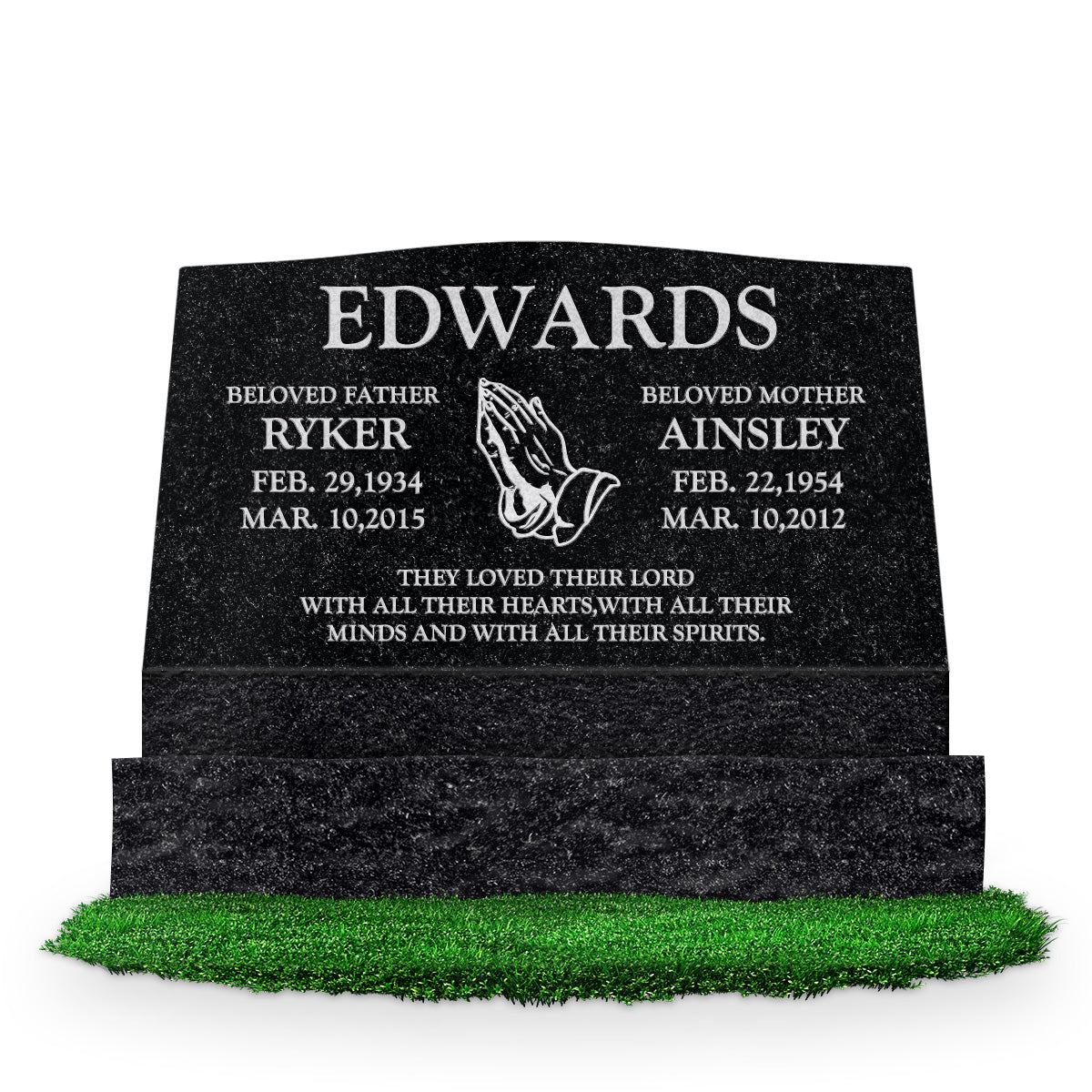 30″ x 10″ x 16″ Serp Top Slant Headstone: polished front and back; 36″ base; Companion/Artwork