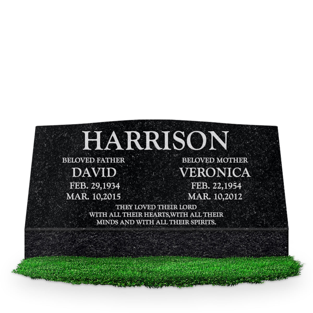 36″ x 10″ x 16″ Serp Top Slant Headstone: polished front and back; Companion/Text