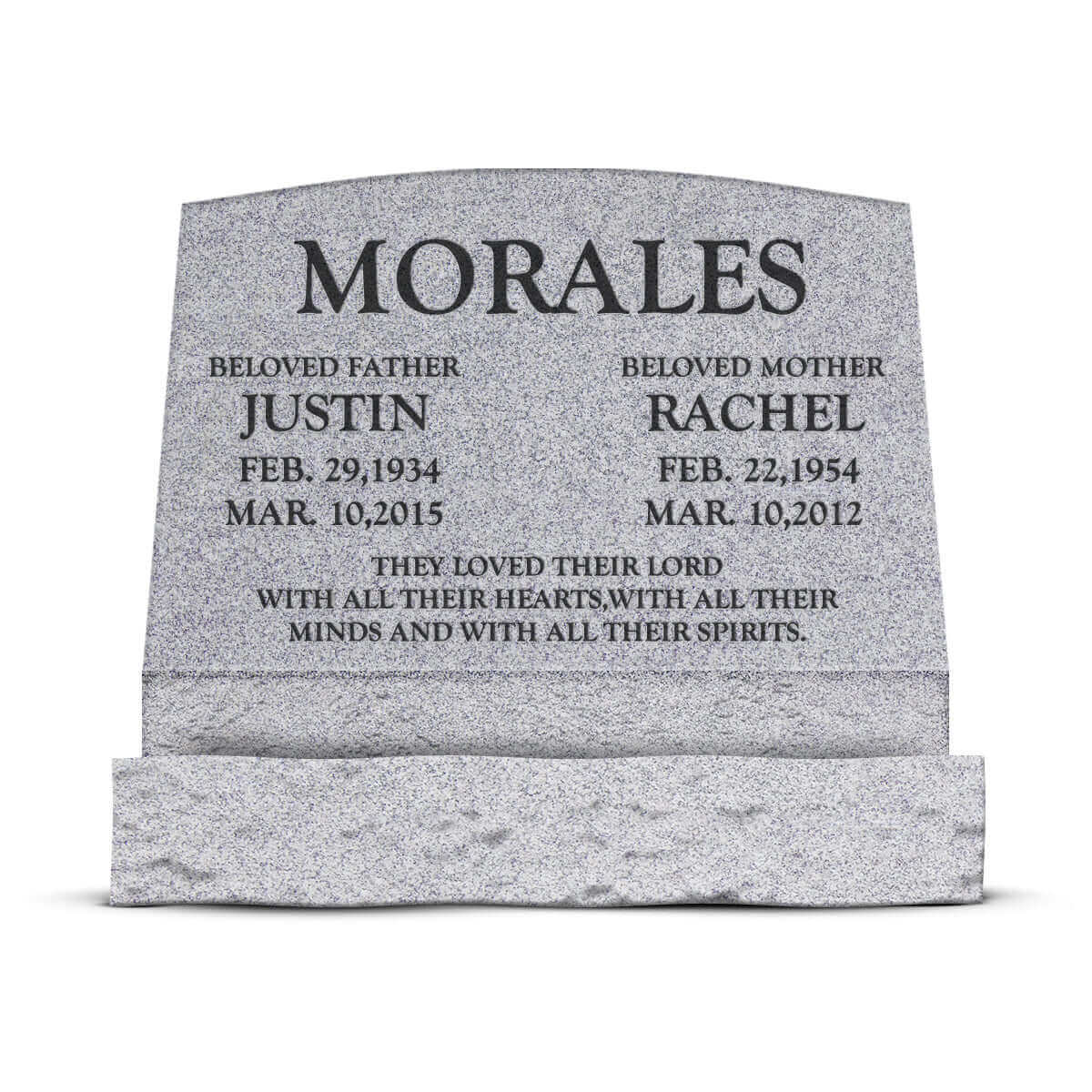 24″ x 10″ x 16″ Slant Headstone with 30″ Base