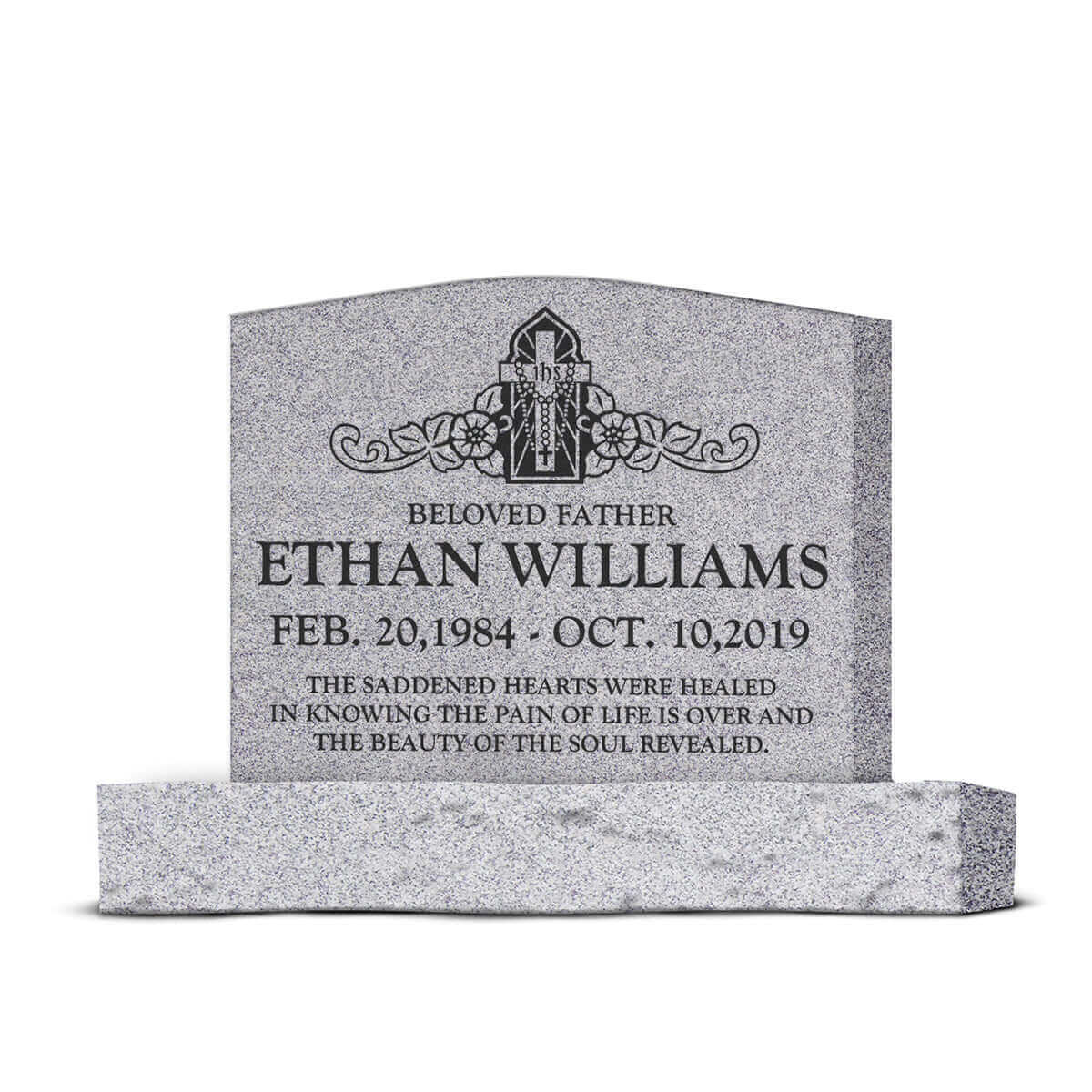 24″ x 6″ x 20″ Upright Headstone with 36″ Base