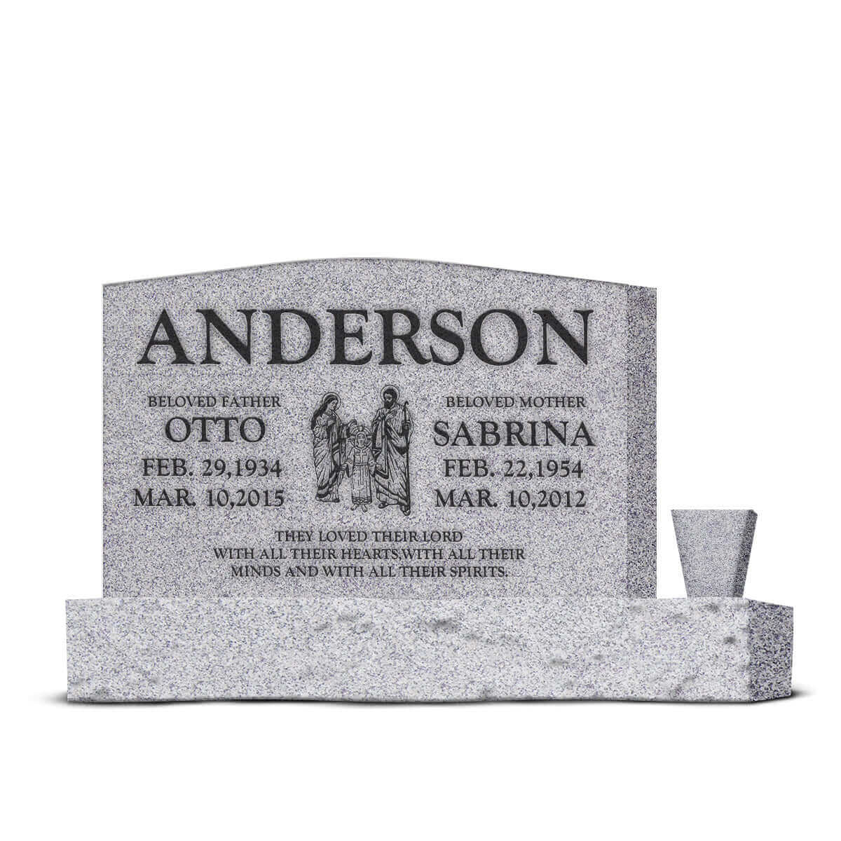 30″ x 6″ x 20″ Upright Headstone with 42″ Base &amp; Vase