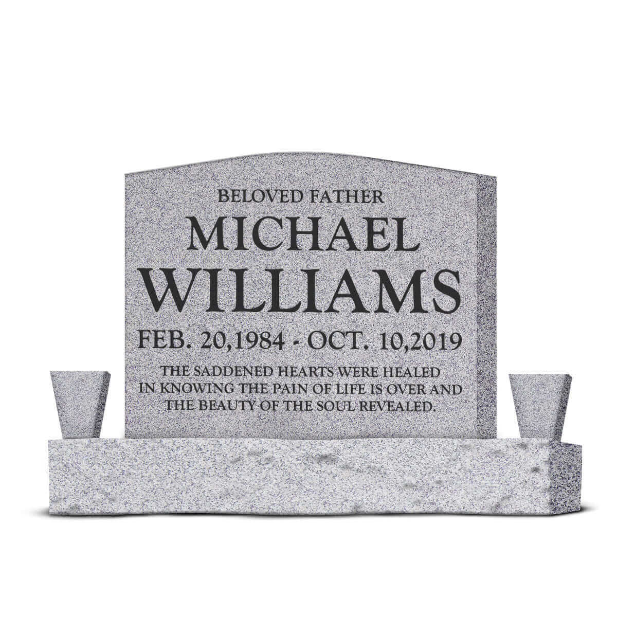 24″ x 6″ x 20″ Upright Headstone with 40&quot; Base &amp; Two Vases