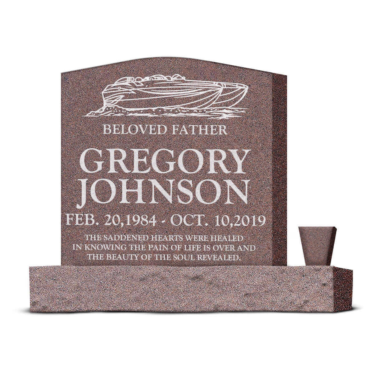 24″ x 6″ x 24″  Upright Headstone with 36″ Base &amp; Vase