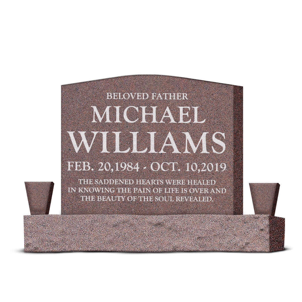 24″ x 6″ x 20″ Upright Headstone with 40&quot; Base &amp; Two Vases