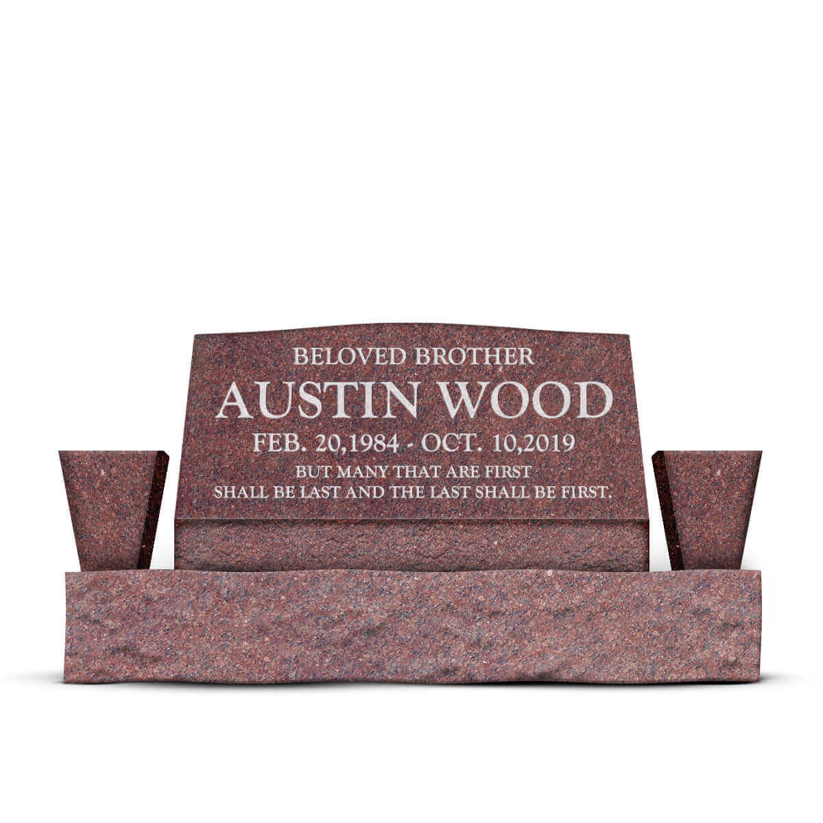 36″ x 10″ x 16″ Slant Headstone with 52″ Base &amp; Two Vases