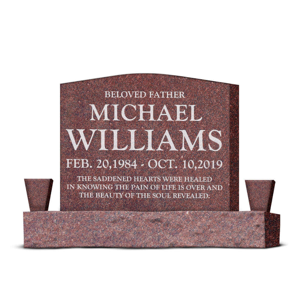 24″ x 6″ x 20″ Upright Headstone with 40&quot; Base &amp; Two Vases